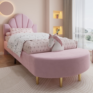 Polsterbett rosa mit Bettbank Samt Kopfteil 90x200 cm Einzelbett Kinderbett