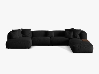 Micadoni Panorama-Ecksofa Martina 5-Sitzer Strukturierter Stoff Schwarz Rechts