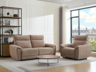 Vente-unique - Relaxsofa 3-Sitzer & Relaxsessel elektrisch - Stoff - Taupe - DJARALO