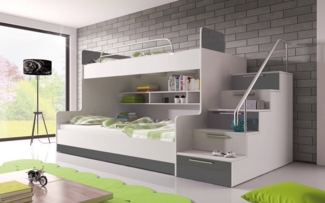 Luxusbetten24 Hochbett Kinderhochbett Heaven zwei Betten, Fächer und Schubladen