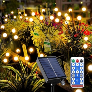 Jibenhome LED Gartenleuchte Solar Gartenleuchten Fernbedienung, 8 Modi Glühwürmchen Solarleuchten, Warmweiß-4 Stück, für Weg Hof Terrasse Dekorativ