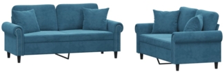 vidaXL 2-tlg. Sofagarnitur mit Kissen Blau Samt 3202239