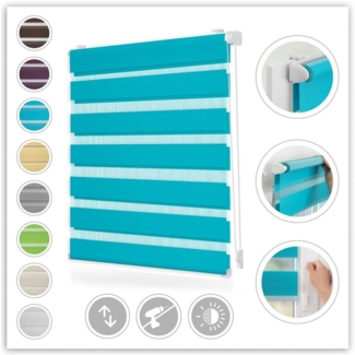 Lichtblick Doppelrollo Klemmfix ohne Bohren, Streifen, Blickdicht, Klemmträger-Montage, Sichtschutz, Wandmongtage, Deckenmontage, für Fenster und Türen Blau,120x150 cm (B x L)