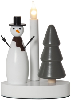 Dekoleuchte -Christmas Joy', Schneemann & Tannenbaum, Holz, weiß, grau