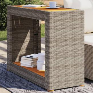 vidaXL Garten-Beistelltisch mit Holzplatte Grau Poly Rattan 366307