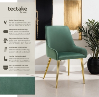 tectake Esszimmerstuhl Polsterstuhl Avane, Samtoptik, Belastbarkeit 120 kg (Set, 2 St), Ergonomische Formgebung der Rückenlehne