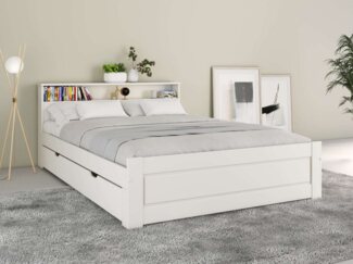 Home affaire Massivholzbett FLAVION, TOPSELLER! Jugendbett, FSC® zertifizierte massive Kiefer (Breite: 90, 140, 180), Qualitätsprodukt, Regal, Kassettenoptik, Schublade optional