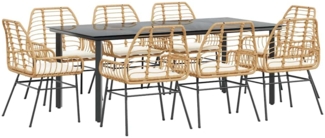 vidaXL 9-tlg. Garten-Essgruppe mit Kissen Braun Poly Rattan Glas 3334561