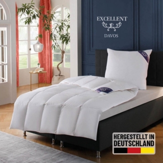 Excellent Gänsedaunenbettdecke Davos, Bettdecken für Sommer und Winter, Decke, Füllung: 100% Gänsedaunen, Bezug: 100% Baumwolle, Bettdecke 135x200 cm, 155x220 cm und weitere Größen, Made in Germany