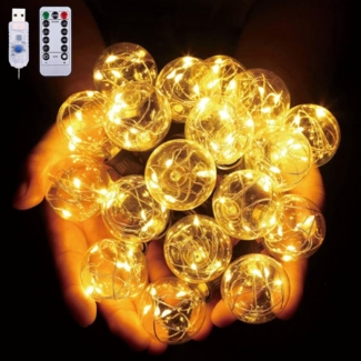 Qualra Lichterkette G40 Glühbirnen Lichterkette Außen Batterie/USB Weihnachtslichterkette, 8 Modi 3.6/9.6M Partybeleuchtung Fernbedienung Timer Garten Camping