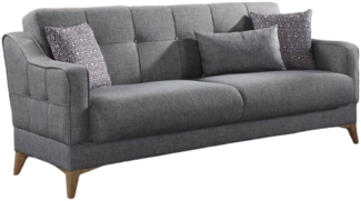 Dmora 3-Sitzer Schlafsofa Argia, lineares Containersofa mit 3 Kissen, Wohnzimmersofa aus Stoff mit Klick-Klack-Öffnung, 207 x 82 x 92 cm, Grau