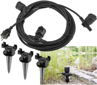 Gartensteckdose für Außen, IP44, 3-fachEinzelsteckdosen, 5+2,5+2,5m