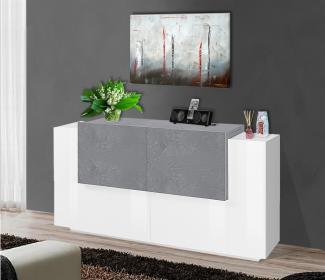 Sideboard >Catania< in Weiß-Hochglanz / Schiefer - 160x86x45cm (BxHxT)