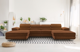 AX LIVING Sofa U Form mit Schlaffunktion Arborio U 352 cm in Ziegelrot