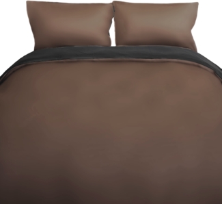 Einfarbige Wendebettwäsche 100% Baumwolle Satin mit Reißverschluss für Einzel- und Doppelbett Braun/Anthrazit 200 x 200 cm + 2x 80 x 80 cm