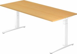 bümö® Design Schreibtisch XB-Serie höhenverstellbar, Tischplatte 200 x 100 cm in Buche, Gestell in weiß