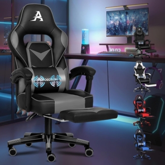 Gaming Bürostuhl ergonomisch Luxus Komfort Fußstütze Grau Gorden