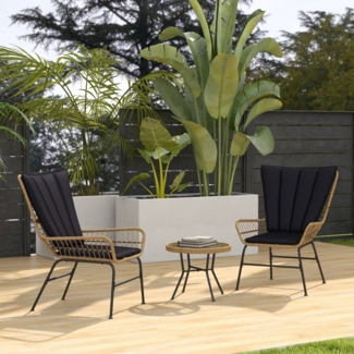 3-tlg. Bistro Set aus Rattan mit Schmetterlingslehne und Glasplatte, 2 Stühle + Tisch, Gartenmöbel Set,H 95 x T 78 x B 68 cm
