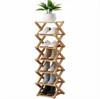 KingLux Schuhregal 7 Etagen Vertikales schmales Schuhregal, tragbar, zusammenklappbar