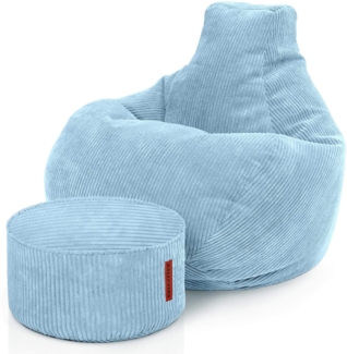 Green Bean® Sitzsack mit Hocker aus Cord - Sitzsäcke für das Wohnzimmer, Schlafzimmer, Sitzsack-Sessel für Erwachsene Hellblau