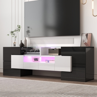 TV-Schrank Hochglanz Weiß Beton mit LED-Beleuchtung, Multimedia-Sideboard, moderne Wohnzimmerschrank