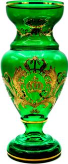 Pompöös by Casa Padrino Luxus Pokal Vase mit 24 Karat Vergoldung Grün / Gold Ø 14 x H. 30,5 cm - Pompööse Blumenvase designed by Harald Glööckler