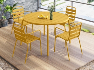 Vente-unique - Garten-Essgruppe: Tisch D. 110 cm + 4 stapelbare Sessel - Metall - Senfgelb - MIRMANDE von MYLIA