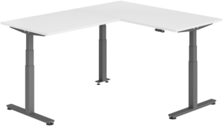 bümö Eckschreibtisch elektrisch höhenverstellbar L-Form: 160 x 200 cm in weiß, Gestell graphit - Stehschreibtisch mit Memory-Steuerung, elektrischer XXL Schreibtisch für die Ecke, XDSMW-1612-W-G
