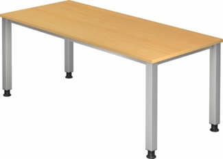 bümö manuell höhenverstellbarer Schreibtisch 180x80 cm in Buche - PC Tisch höhenverstellbar & groß, höhenverstellbarer Tisch Büro, großer Computertisch verstellbar, Q-Serie, QS-19-6