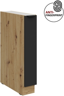 Küchen Unterschrank Schrankauszug 15 cm Küche ARIA Schwarz ultra matt + Eiche Artisan matt, hochwertige Fronten mit Anti Fingerprint Beschichtung Küchenzeile Küchenblock