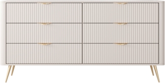 Kommode Literpo 6S, geriffelte Fronten, Metallfüße, Aluminiumgriffe (Farbe: Beige)
