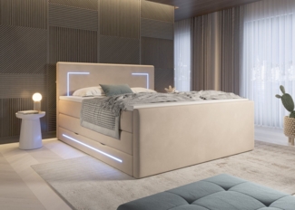 wonello Boxspringbett Monaco, mit LED Beleuchtung, Bettkasten, Matratzen und Topper