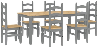vidaXL 7-tlg. Essgruppe Panama Grau Massivholz Kiefer 3345213