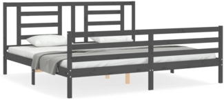 vidaXL Massivholzbett mit Kopfteil Grau 200x200 cm 3194723