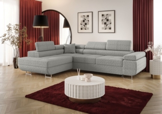 Ecksofa Schlafsofa Sofa MONARO Stoff Quelle Hellgrau Ottomane Links