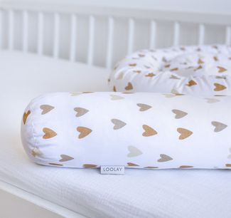 Loolay Nestchenschlange Herz BEIGE BRAUN Baumwolle Multifunktion Bettschlange Stoffschlange, (Bettumrandung Krabbeldecke Babybett Umrandung Schlange Bett Kopfschutz, Zierkissen Bettrolle Dekokissen Zugluftstopper - Super GESCHENK), LOOLAY® - 100% Europ...