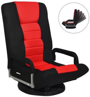 COSTWAY Bodenstuhl 360° drehbar, Bodensessel mit 6-Fach Verstellbarer Rückenlehne, Game Sessel gepolstert, Bodensofa Meditationsstuhl bis 140kg belastbar, Lazy Sofa (Rot und schwarz)