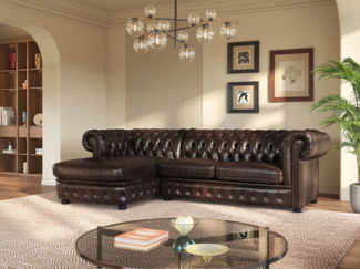 Vente-unique - Chesterfield Ecksofa - Ecke Links - Büffelleder - Dunkelbraun - BRENTON