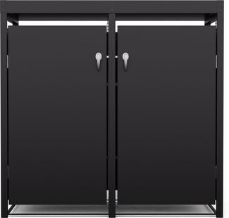Blumfeldt BinSafe Mülltonnenbox – Wetterfest, Verzinkter Stahl, 2 Türen & Pflanzendach, Für 60L/120L/240L Mülltonnen, Abschließbar, Modernes Design, Mülltonnenverkleidung, Schwarz