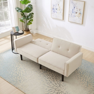 Merax Schlafsofa mit Liegefunktion, 2-in-1 Multifunktions-Sofabett Bettsofa Gästebett aus Leinen 1 Teile, Klappsofa mit verstellbarer Rückenlehne & Holzbeine