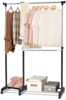 Kleiderständer ausziehbar Garderobenwagen höhenverstellbar Kleiderstange mit 2 Ablagen schwarz