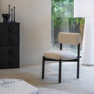 Holzstuhl mit gepolstertem Sitz, Schwarz/Beige, 50 x 53 x 84 cm