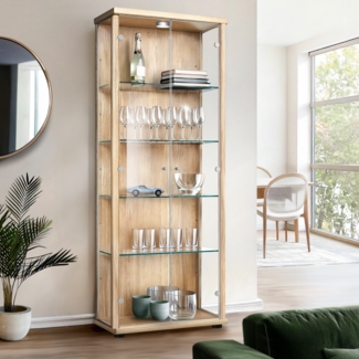 K-Möbel Vitrinenschrank 2-türig (176x67x33cm) - Made in Germany - Standvitrine Buche mit 4 höhenverstellbaren Glasböden & LED - Glasvitrine Stehend - Vitrine Glas - Display Cabinet