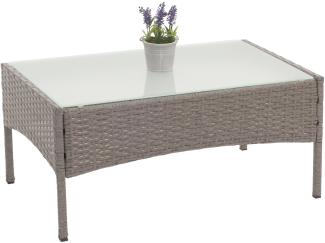 Poly-Rattan Gartentisch Halden, Beistelltisch Tisch mit Glasplatte ~ grau