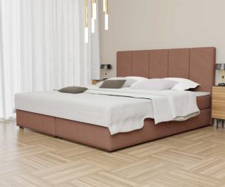 Boxspringbett Schlafzimmerbett ELICIO 140x220cm Stoff Apricot inkl. Bettkasten