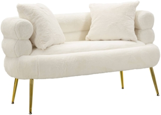 Dmora 2-Sitzer festes Sofa Casier, lineares Sofa, Sofa für Wohnzimmer, Lineare Stoffstruktur, 133x68 h69 cm, Weiß und Gold