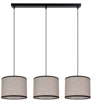 Licht-Erlebnisse Pendelleuchte LADIUN, ohne Leuchtmittel, Metall Stoff E27 H: max. 85 cm Schwarz Beige 3-flammig länglich