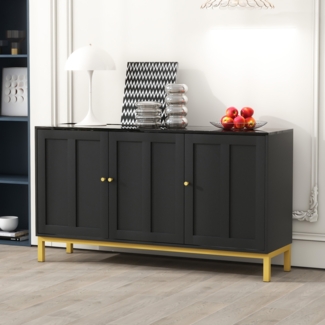Sideboard mit Marmoroptik, 3 Türen, verstellbaren Einlegeböden und Metallbeinen – moderner Aufbewahrungsschrank für Wohn- und Esszimmer