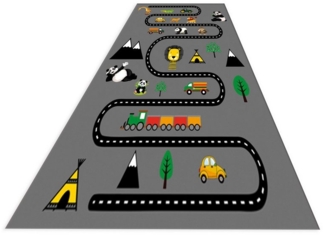 Jungengel Teppich Straßenteppich Kinder mit Panda, Löwe und Auto Motiv