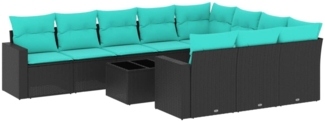 vidaXL 11-tlg. Garten-Sofagarnitur mit Kissen Schwarz Poly Rattan 3219487